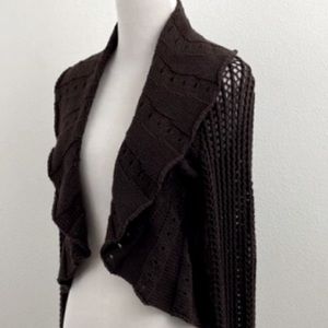 Dark Chocolate Crocheted Open Front Shrug Cardigan